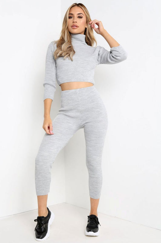 Grey ribbed knit jumpsuit