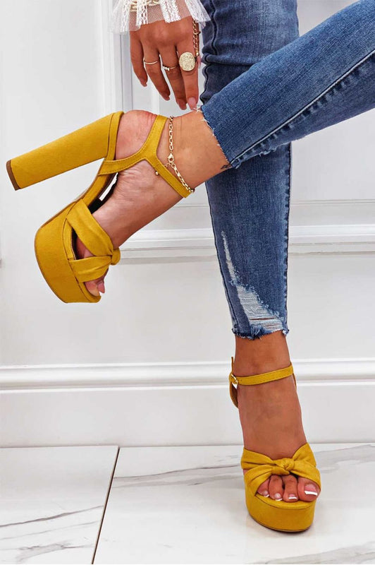 IRENE Yellow sandals with knot and high heels