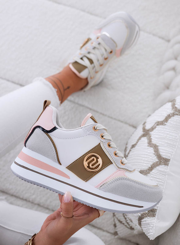 LOPEZ - Grey sneakers with pink contrasting panels