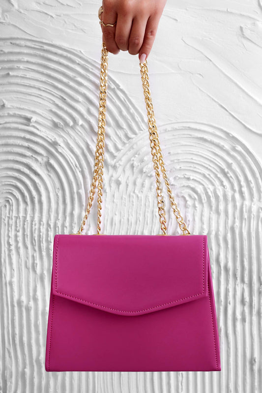 Fuchsia clutch bag B217 with gold chain