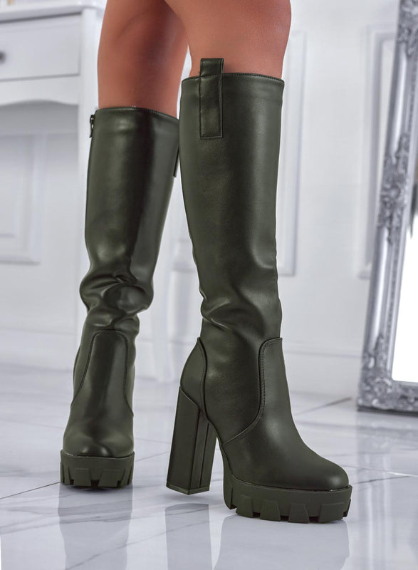 ELOISE - Green faux leather high heel boots