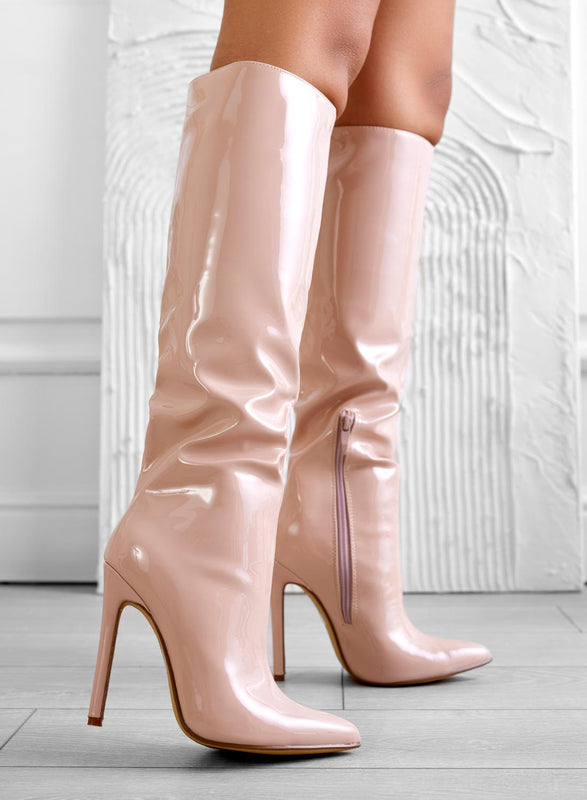 LOLA - Alexoo nude boots with high stiletto heels