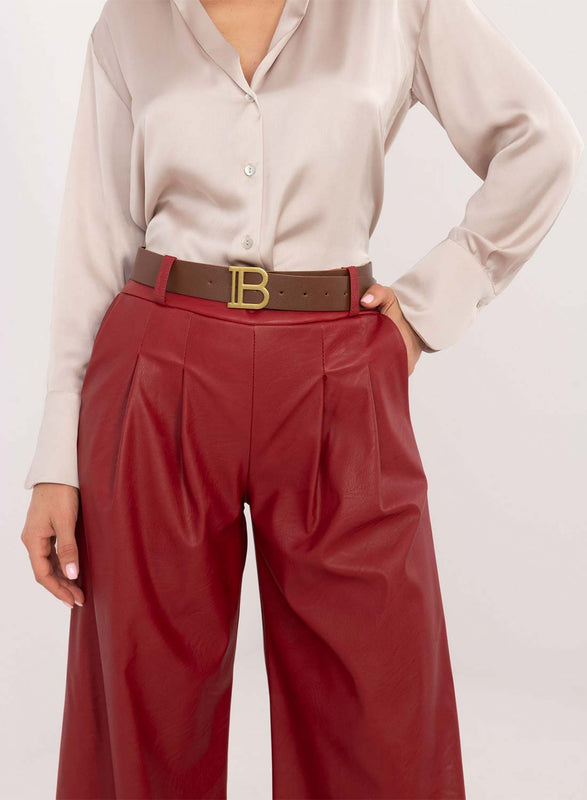 Burgundy faux leather flared trousers