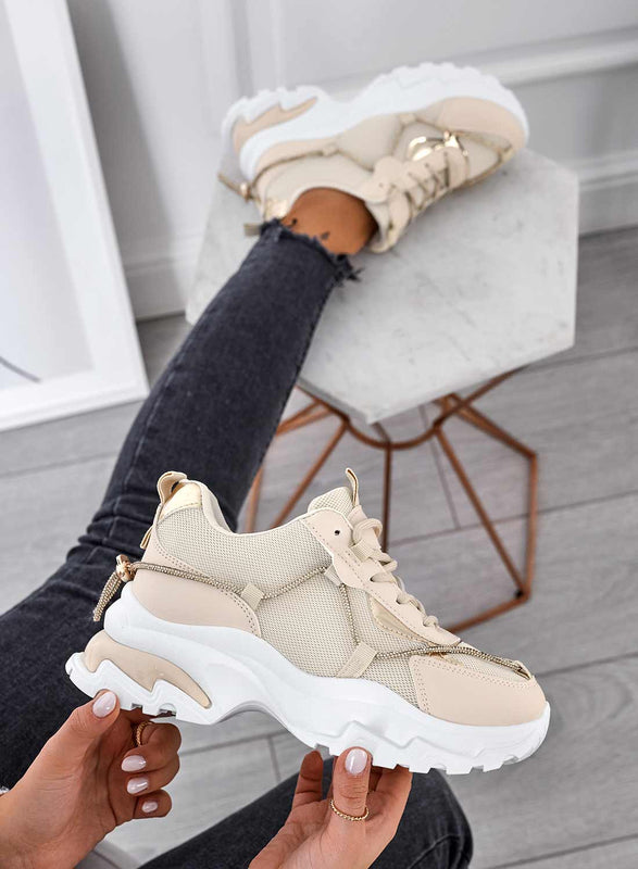 ROSANNA - Baskets beiges à semelle épaisse et strass