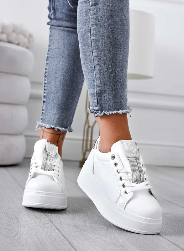 AMIRA - White sneakers with silver inserts and rhinestones