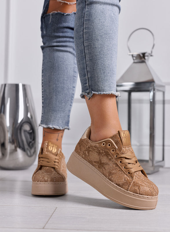 SERENA - Sneakers Donna fango con Pizzo e Suola Platform