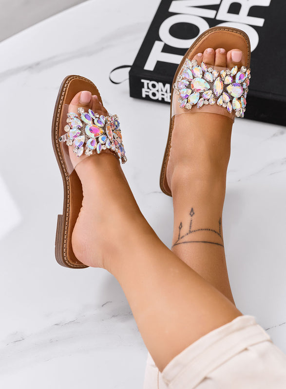 DAFFY - Transparent sandals with iridescent jewel embellishments