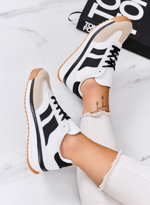 BIELLA - White fabric sneakers with black details and rubber sole