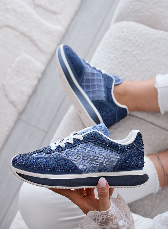 LORENA - Blue Sneakers with Lace and Shiny Rhinestones