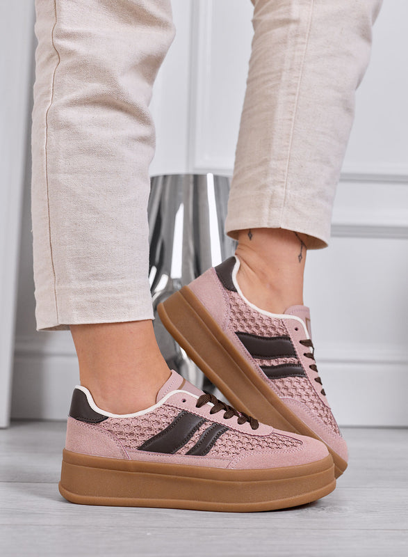 MARISOL - Baskets roses avec empiècements marron et semelle en caoutchouc