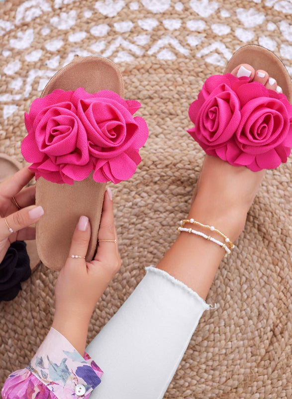 SUMMER - Fuchsia slipper sandals with applied flowers