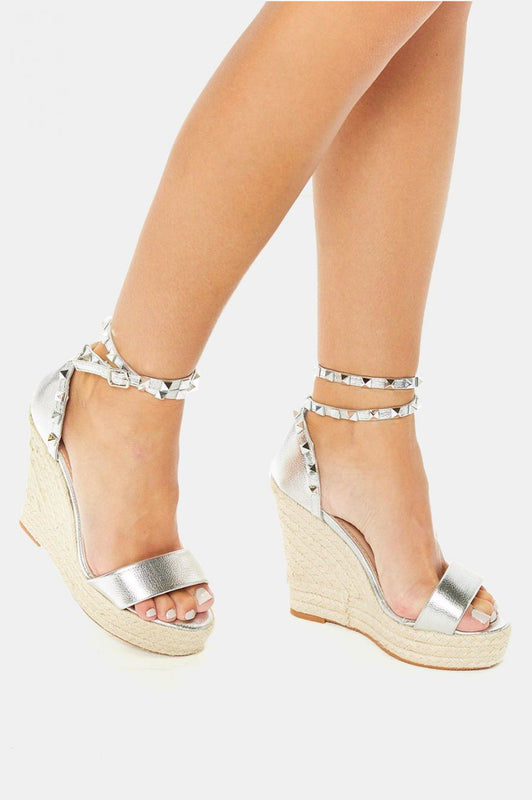 RUIN - Silver sandals with wedge and studs