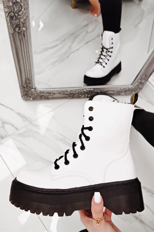 SANDRA - White lace up ankle boots