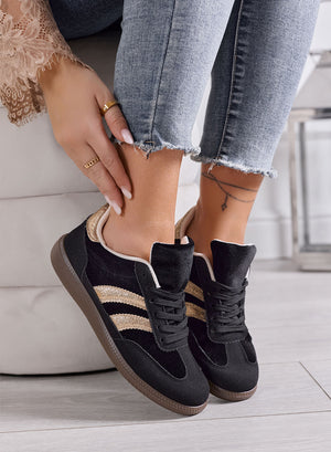 AGNESE - Sneakers Donna nere in Velluto con Dettagli oro