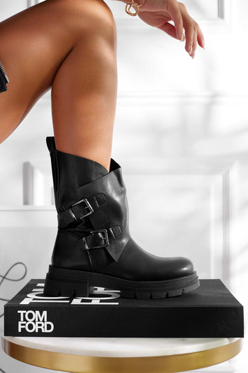 Bottines noires biker avec boucles