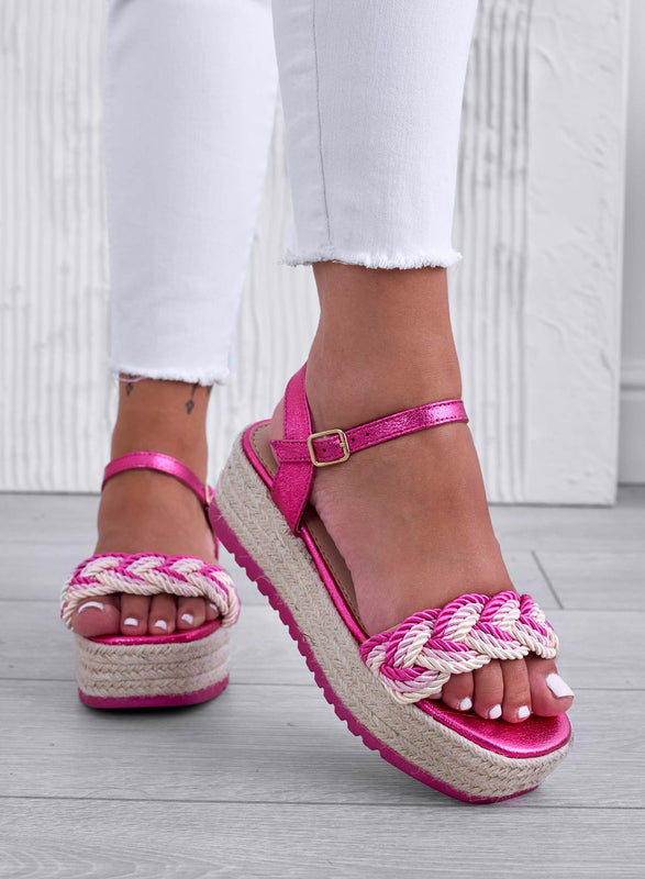 ALAN - Fuchsia espadrilles sandals with braided band