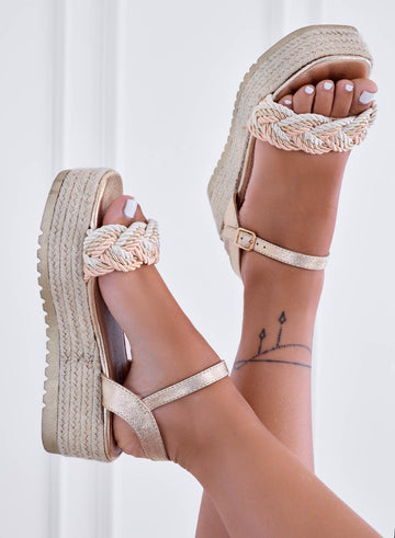 ALAN - Gold espadrille sandals with braided band