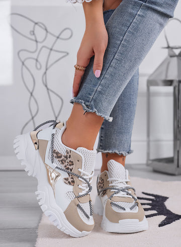 AMANDA - Baskets chunky beiges avec détails animaliers
