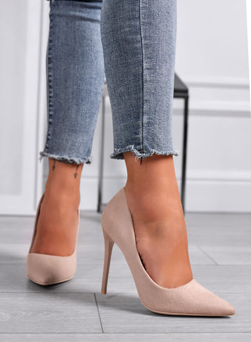 ANASTASIA - Escarpins beiges en daim avec talon verni