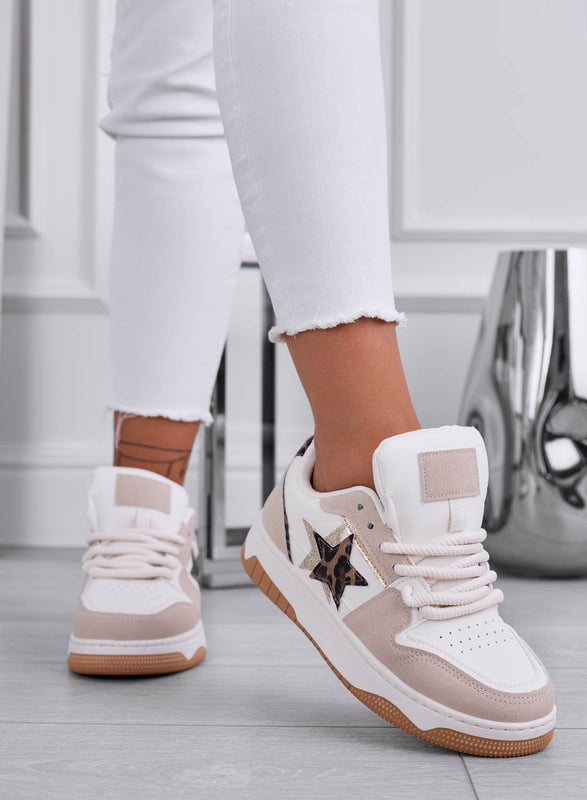 ANNIE - Beige sneakers with rope laces and spotted star