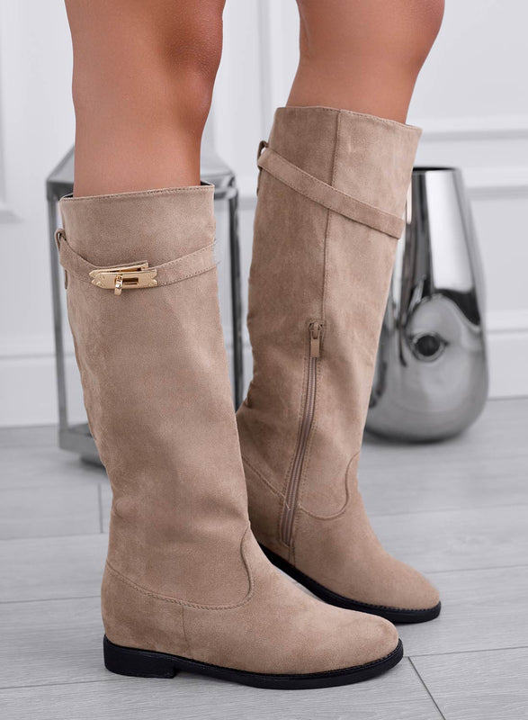 ARENA - Mud suede boots with gold plate