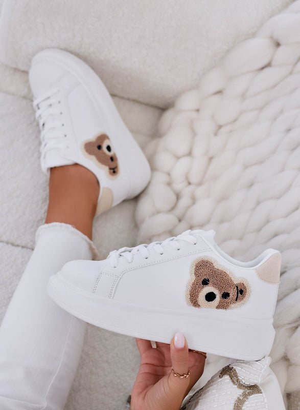 ASTRID - White sneakers with taupe teddy in sponge