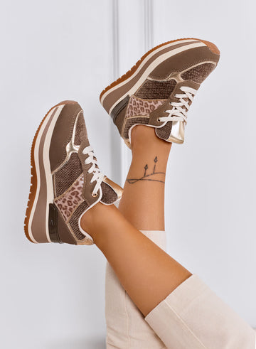 ATHENS - Brown sneakers with animal print details and thick sole
