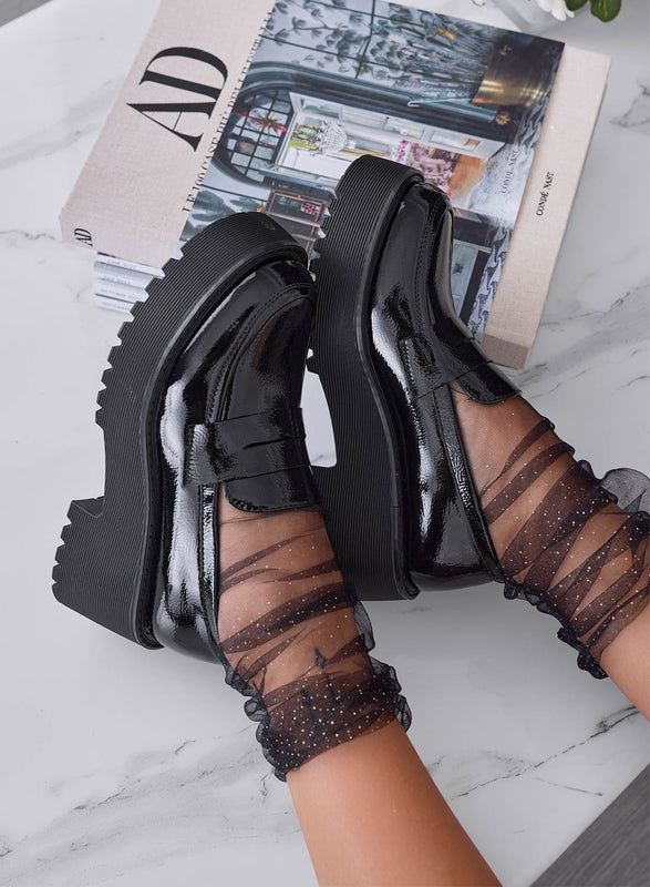 AUSILIA - Black patent leather loafers with wedge heel