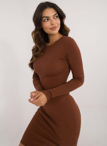 Brown ribbed fitted dress