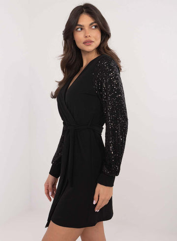 Black dress with sequin sleeves