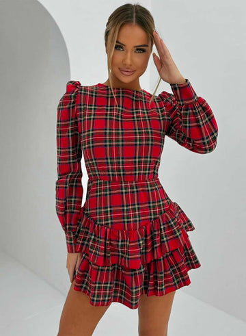 Tartan dress with ruffled skirt