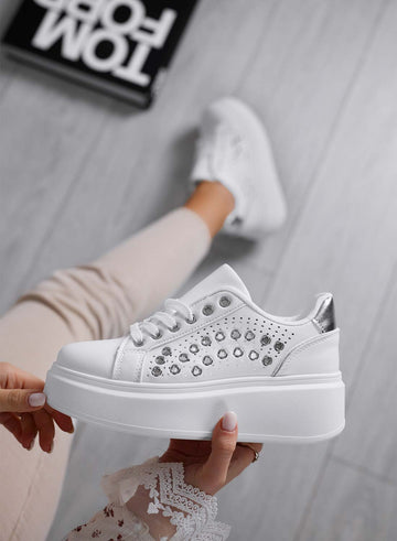 BAKER - White perforated sneakers with silver metallic eyelets