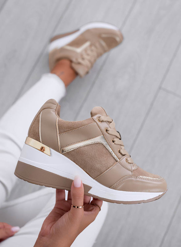 BARAN - Mud sneakers with fabric inserts and wedge