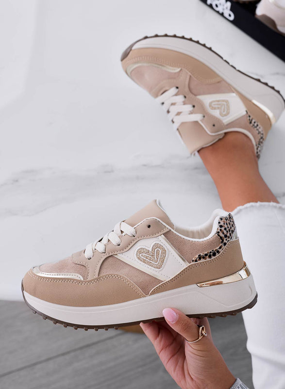 BEATRICE - Mud sneakers with gold glitter heart