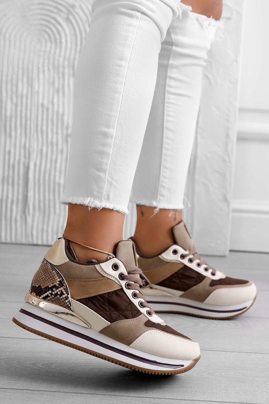 BENEDETTA - Brown sneakers with python inserts and internal wedge