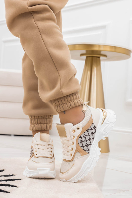 BERRY - Beige sneakers with fabric details