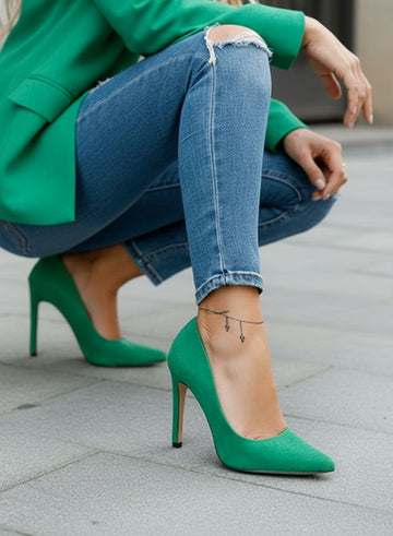 BERTA - Green suede Alexoo pumps with high heel