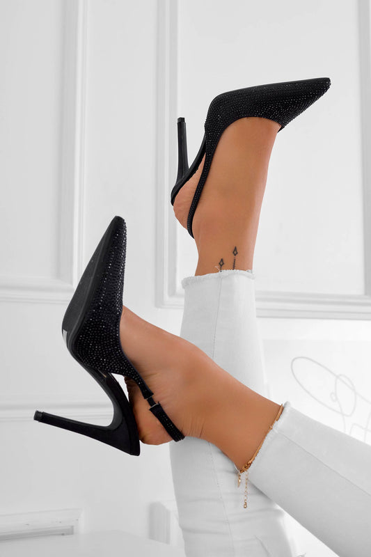 BEST - Black slingback pumps with rhinestones