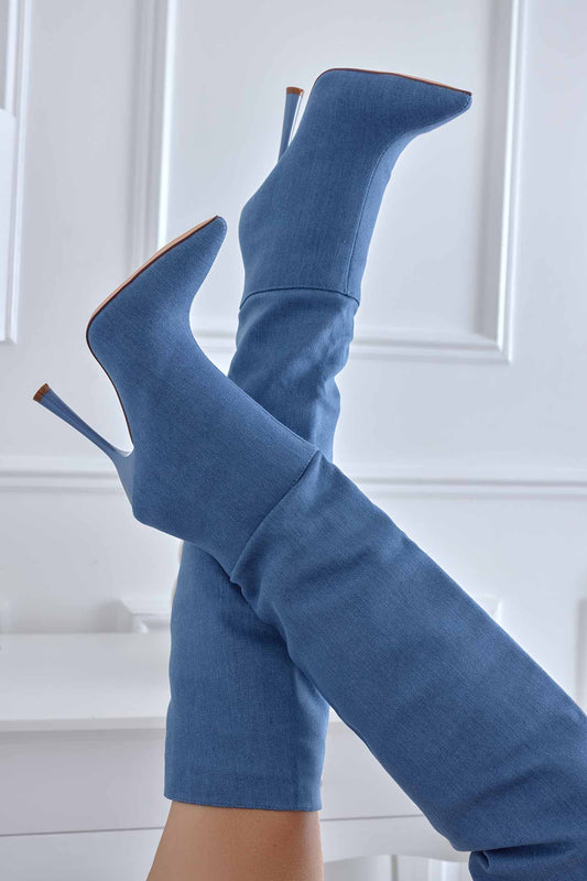 BICE - Blue denim high boots with stiletto heel