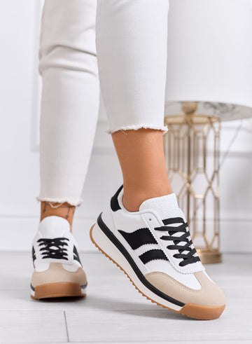BIELLA - White fabric sneakers with black details and rubber sole
