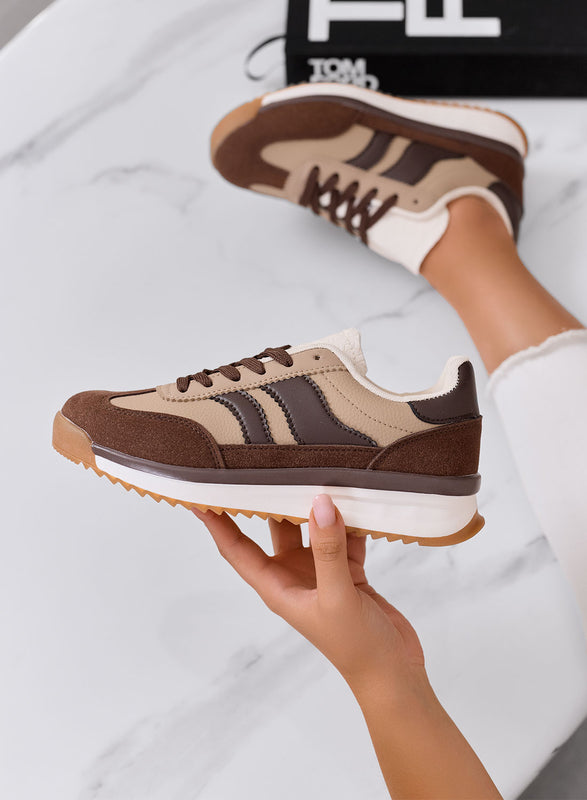 BIELLA - Brown fabric sneakers with mud-colored details and rubber sole
