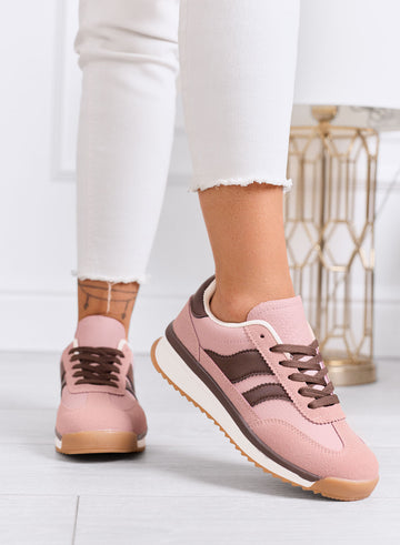 BIELLA - Pink fabric sneakers with brown details and rubber sole