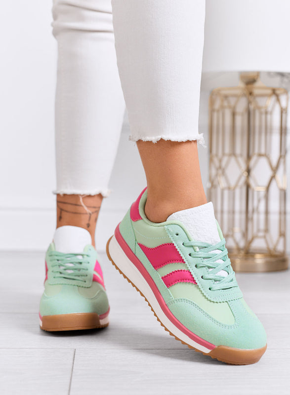 BIELLA - Green fabric sneakers with fuchsia details and rubber sole