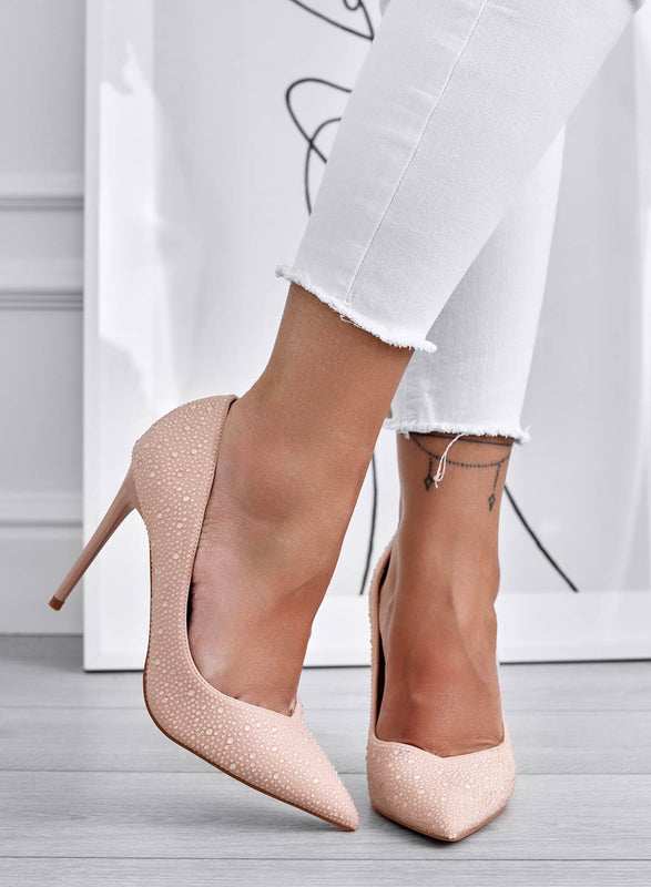 BLANCA - Nude jewel pumps with high stiletto heels