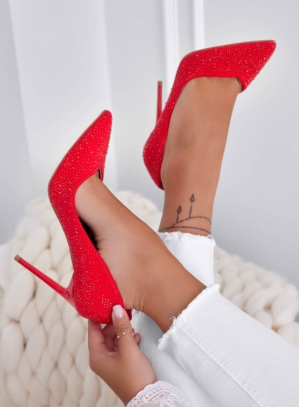 BLANCA - Red jewel pumps with high stiletto heels