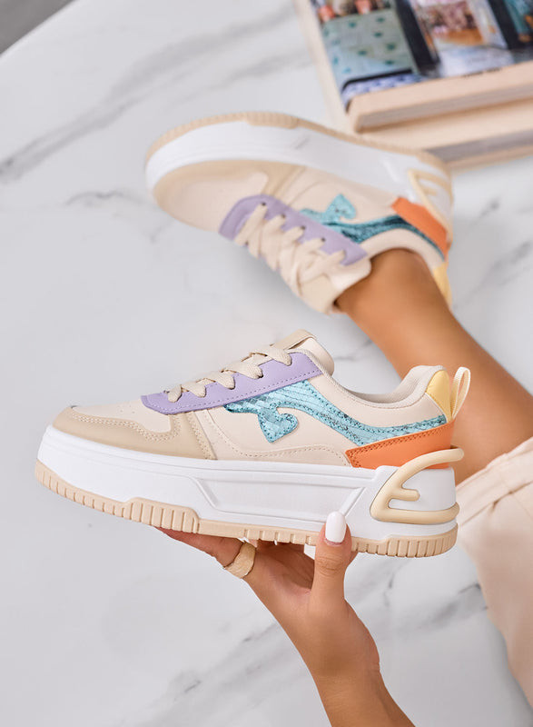 BRIGIDA - Beige sneakers with wedge heel and metallic details