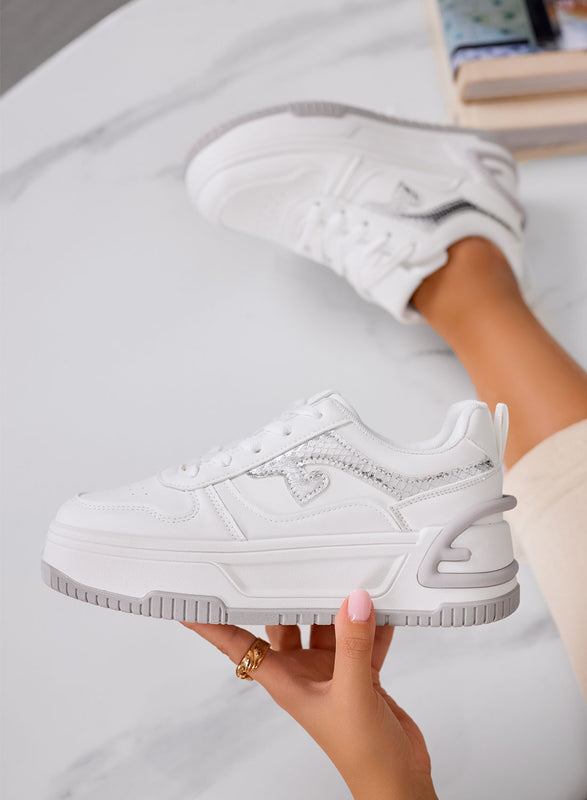 BRIGIDA - White sneakers with wedge and silver metallic details