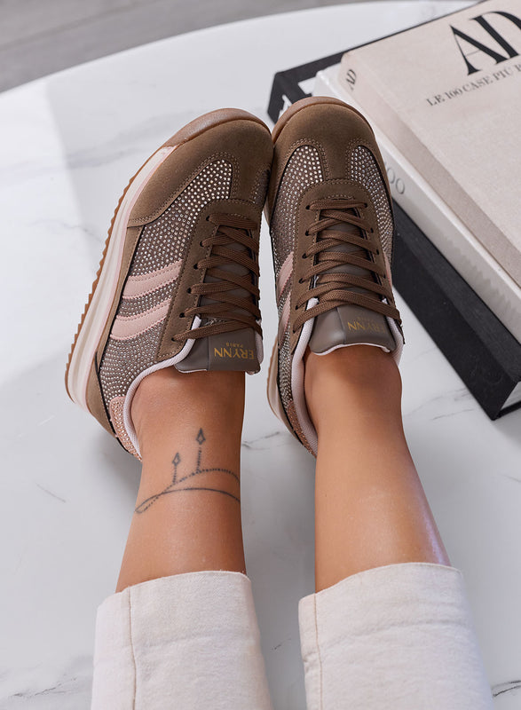BRITNEY - Sneakers Donna fango e Rosa con Strass