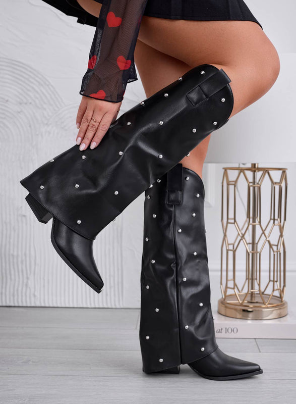 BRODIE - Botas camperas negras con tachuelas