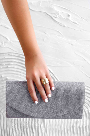 Silver clutch bag B220 in laminated fabric